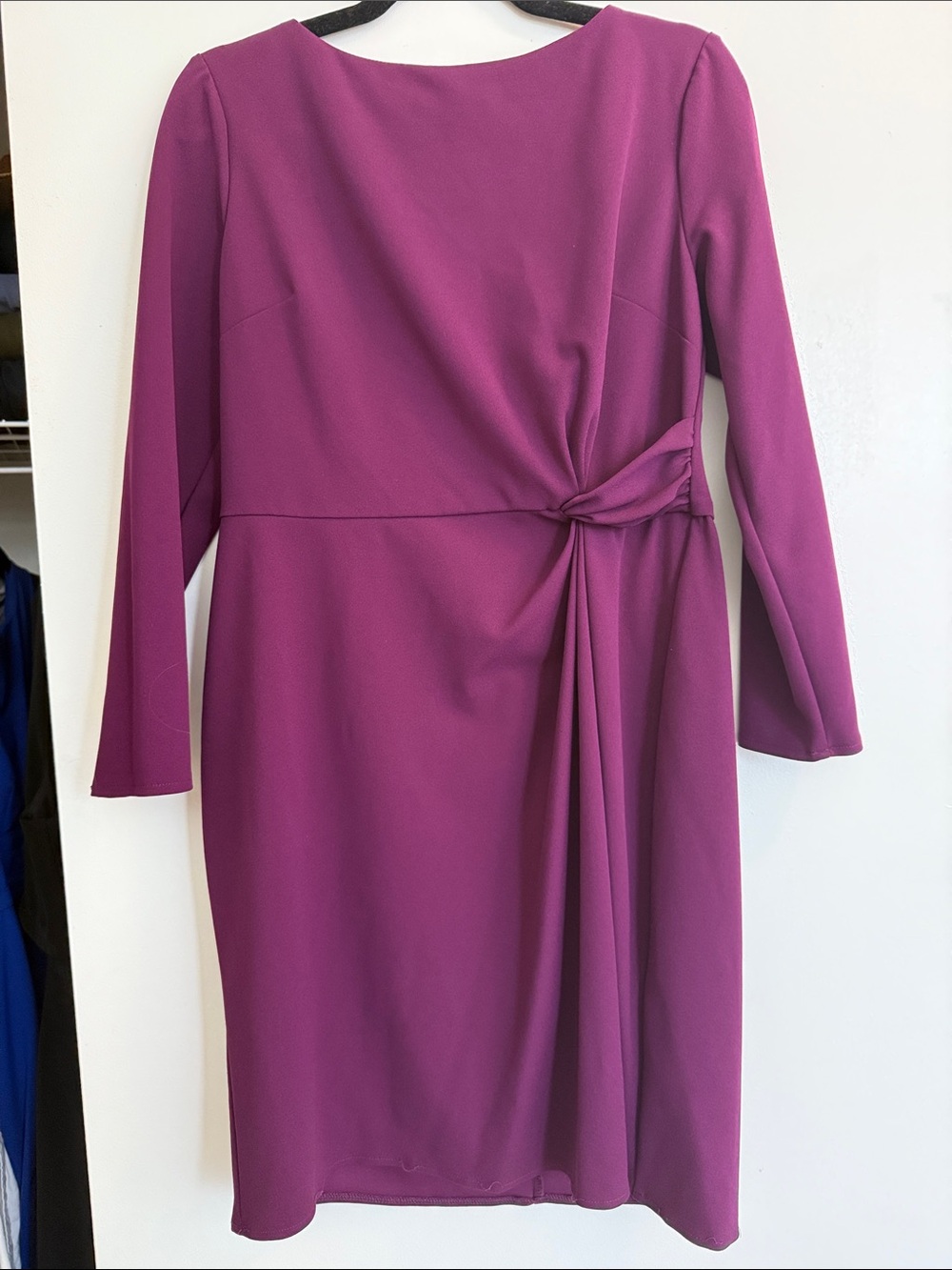 Donna Morgan Magenta Long-Sleeve Knee Dress with Side Knot